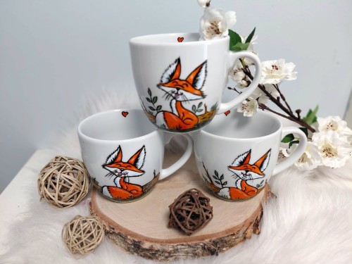 Wyjątkowe, ręcznie malowane kubki Lis 3+1 gratis