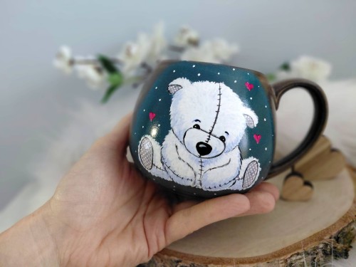 Wyjątkowy, ręcznie malowany kubek Miś 480 ml