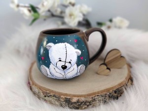 Unikatowy Kubek ręcznie malowany Miś 480 ml