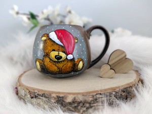 Unikatowy Kubek ręcznie malowany Miś 480 ml Boże Narodzenie