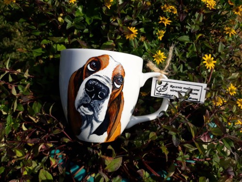 Kubek ręcznie malowany Basset XXL