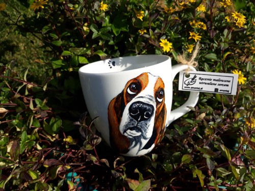 Kubek ręcznie malowany Basset XXL
